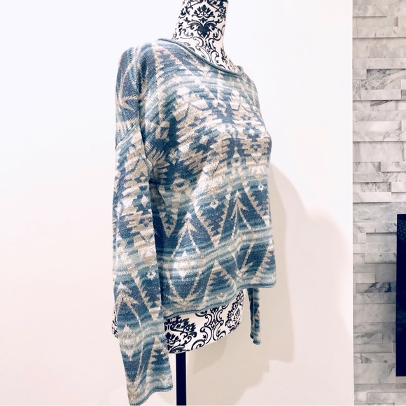 Denim & Supply Ralph Lauren Aztec Print Knit Cotton Sweater Blue White XS - Picture 3 of 6